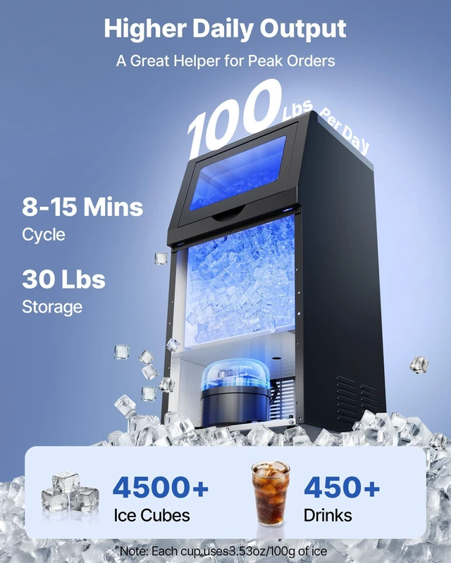 Alt view image 2 of 8 - VEVOR Commercial Ice Maker Machine, 100 lbs/24h with 30 lbs Storage Capacity, Built-in/Freestanding/Under Counter, Stainless Steel Ice Maker with LED Display & Self-Cleaning, for Home Bar Restaurant