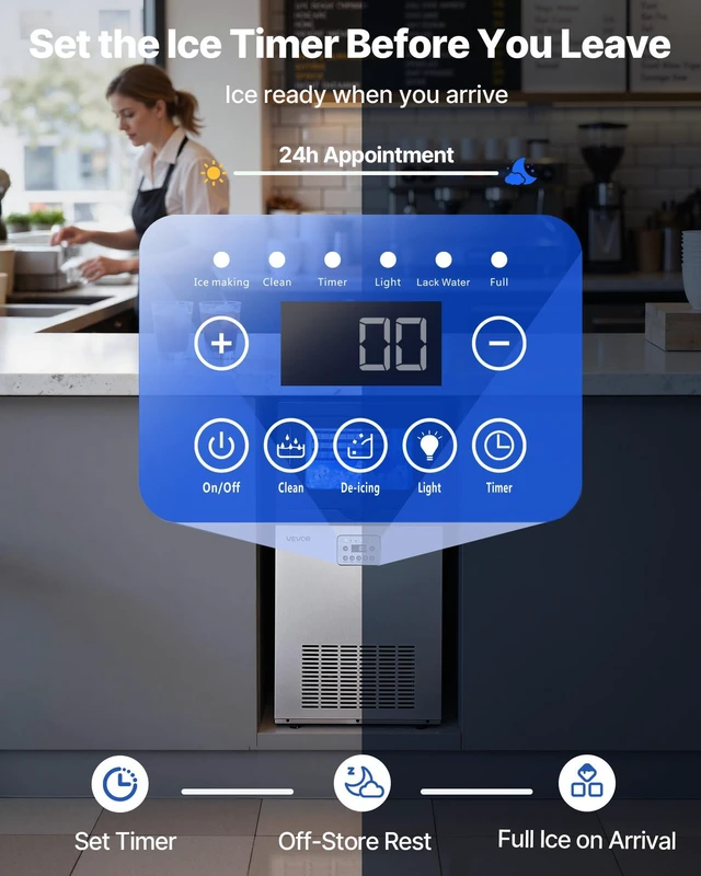 Alt view image 5 of 8 - VEVOR Commercial Ice Maker Machine, 100 lbs/24h with 30 lbs Storage Capacity, Built-in/Freestanding/Under Counter, Stainless Steel Ice Maker with LED Display & Self-Cleaning, for Home Bar Restaurant