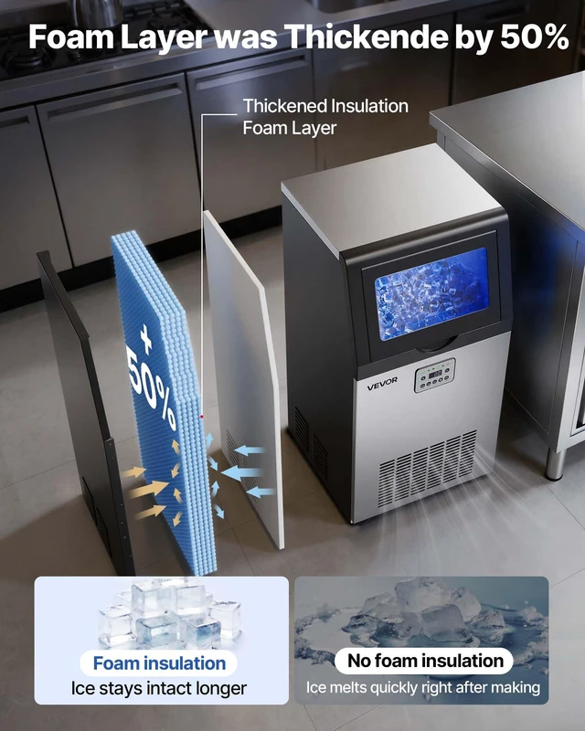 Alt view image 3 of 8 - VEVOR Commercial Ice Maker Machine, 100 lbs/24h with 30 lbs Storage Capacity, Built-in/Freestanding/Under Counter, Stainless Steel Ice Maker with LED Display & Self-Cleaning, for Home Bar Restaurant