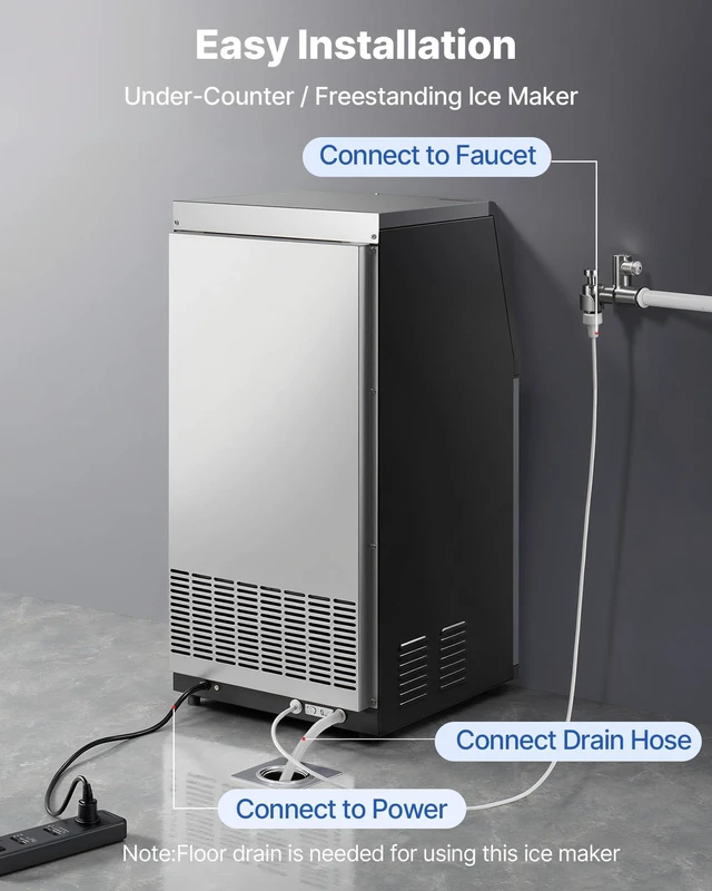 Alt view image 6 of 8 - VEVOR Commercial Ice Maker Machine, 100 lbs/24h with 30 lbs Storage Capacity, Built-in/Freestanding/Under Counter, Stainless Steel Ice Maker with LED Display & Self-Cleaning, for Home Bar Restaurant