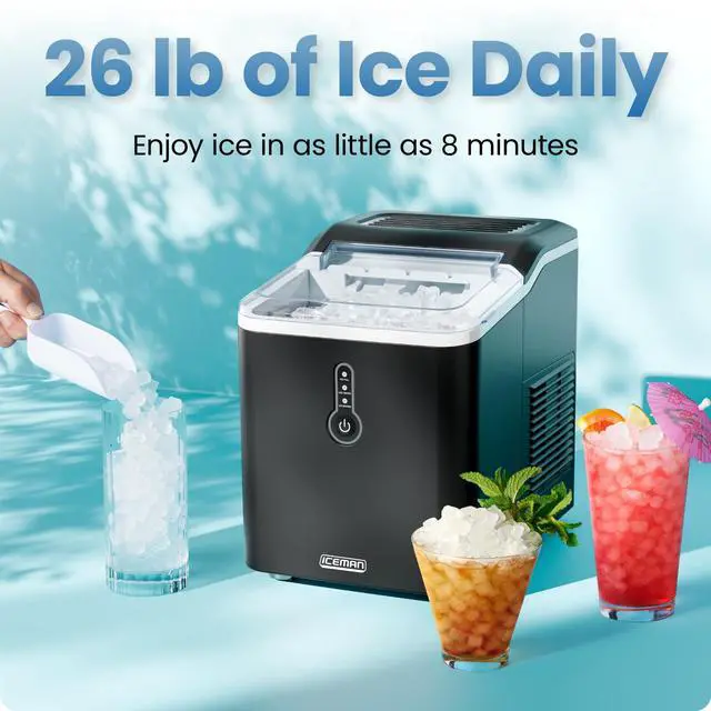 Alt view image 2 of 7 - Iceman by Nugget Ice Maker Countertop, Pebble Ice Maker Machine, 26 lb in 24 Hours, Ready in 6 Minutes, Removable Ice Basket, Fun and Chewable Cubes, 1.5L Water Tank, Self-Cleaning Function