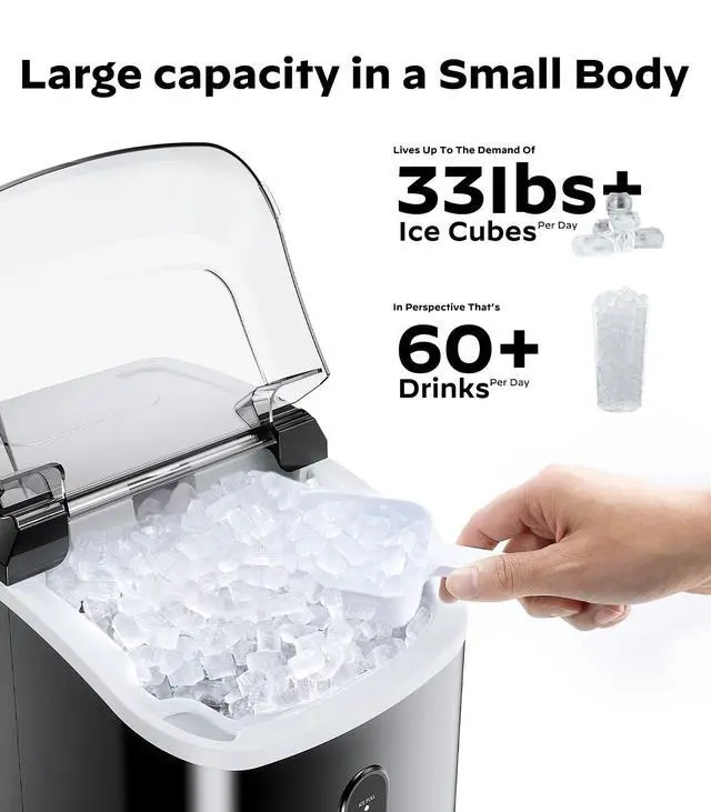 Alt view image 5 of 7 - Nugget Ice Maker Countertop, Pellet Ice Machine with Self-Cleaning Function, Produces 33 lbs of Chewable Ice in 24 Hours, Sonic Ice Maker Perfect for Home Kitchens and Offices, Black