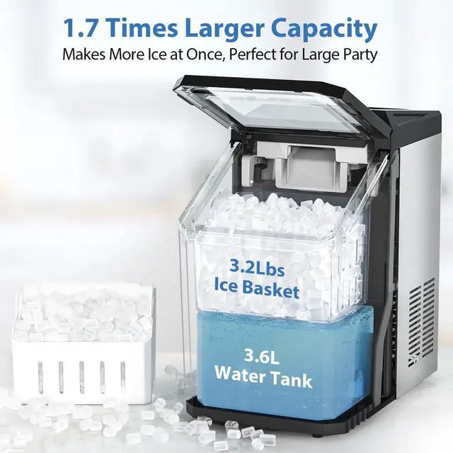 Alt view image 4 of 7 - Nugget Ice Maker Countertop, 55lbs/24H Ice Machine with 3.6L Water Tank&3.2Lbs Ice Basket, Self-Cleaning Pebble Ice Maker with Stainless Steel Housing for Home Office and Party, Silver
