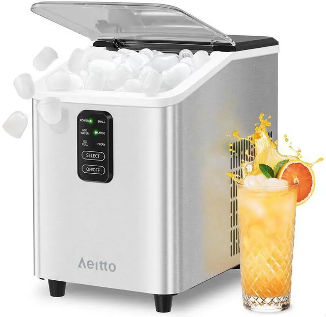 Main image of Ice Maker Countertop 26lbs/24H, Ice Machine 8 Ice Cubes Ready in 6 Mins, 2 Sizes of Bullet Ice Portable Ice Makers with Basket & Scoop, Auto Self-Cleaning for Home/Kitchen/Office Stainless