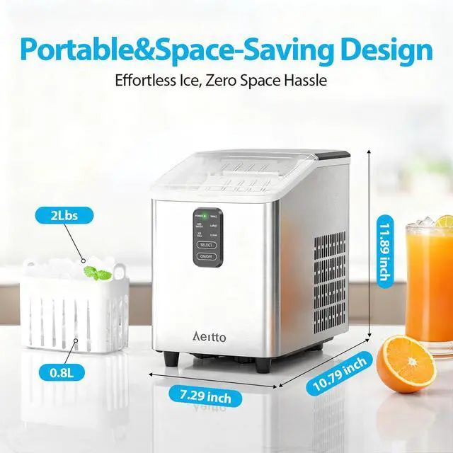 Alt view image 4 of 7 - Ice Maker Countertop 26lbs/24H, Ice Machine 8 Ice Cubes Ready in 6 Mins, 2 Sizes of Bullet Ice Portable Ice Makers with Basket & Scoop, Auto Self-Cleaning for Home/Kitchen/Office Stainless
