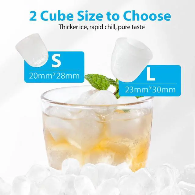 Alt view image 3 of 7 - Ice Maker Countertop 26lbs/24H, Ice Machine 8 Ice Cubes Ready in 6 Mins, 2 Sizes of Bullet Ice Portable Ice Makers with Basket & Scoop, Auto Self-Cleaning for Home/Kitchen/Office Stainless