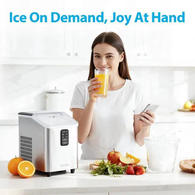 Alt view image 7 of 7 - Ice Maker Countertop 26lbs/24H, Ice Machine 8 Ice Cubes Ready in 6 Mins, 2 Sizes of Bullet Ice Portable Ice Makers with Basket & Scoop, Auto Self-Cleaning for Home/Kitchen/Office Stainless