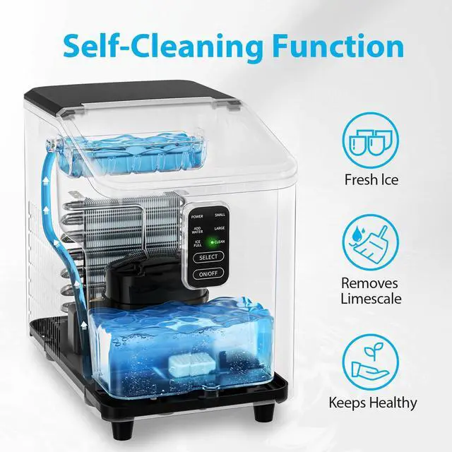 Alt view image 5 of 7 - Ice Maker Countertop 26lbs/24H, Ice Machine 8 Ice Cubes Ready in 6 Mins, 2 Sizes of Bullet Ice Portable Ice Makers with Basket & Scoop, Auto Self-Cleaning for Home/Kitchen/Office Stainless