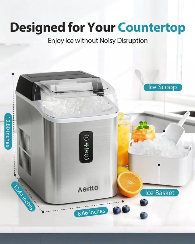Alt view image 4 of 6 - Nugget Ice Maker Countertop, 42lbs/24H Ice Machine with 1.5L Water Tank, Rapid Ice Release in 6 Mins, Self-Cleaning Pebble Ice Maker with Basket and Scoop for Home Office RV and Party, Silver