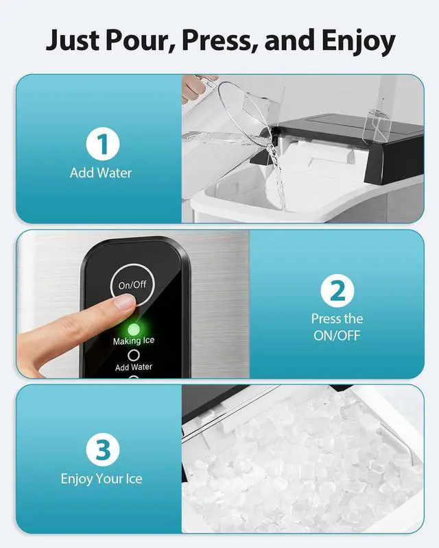 Alt view image 5 of 6 - Nugget Ice Maker Countertop, 42lbs/24H Ice Machine with 1.5L Water Tank, Rapid Ice Release in 6 Mins, Self-Cleaning Pebble Ice Maker with Basket and Scoop for Home Office RV and Party, Silver