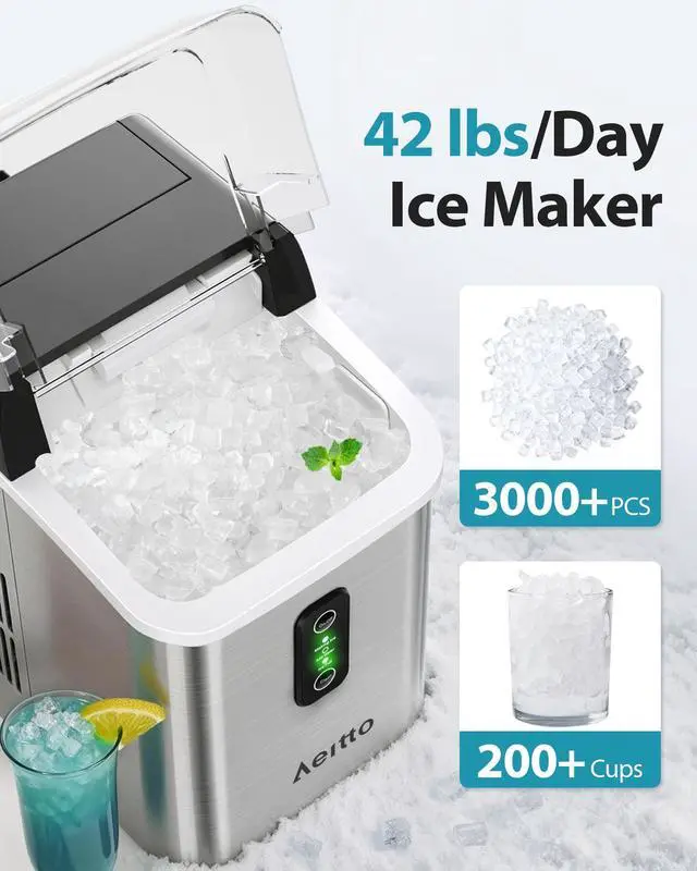 Alt view image 2 of 6 - Nugget Ice Maker Countertop, 42lbs/24H Ice Machine with 1.5L Water Tank, Rapid Ice Release in 6 Mins, Self-Cleaning Pebble Ice Maker with Basket and Scoop for Home Office RV and Party, Silver