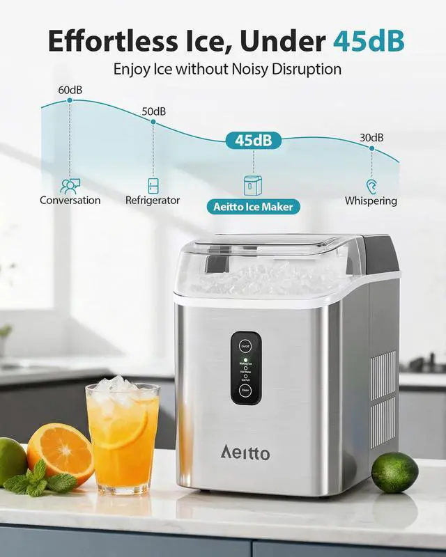Alt view image 3 of 6 - Nugget Ice Maker Countertop, 42lbs/24H Ice Machine with 1.5L Water Tank, Rapid Ice Release in 6 Mins, Self-Cleaning Pebble Ice Maker with Basket and Scoop for Home Office RV and Party, Silver