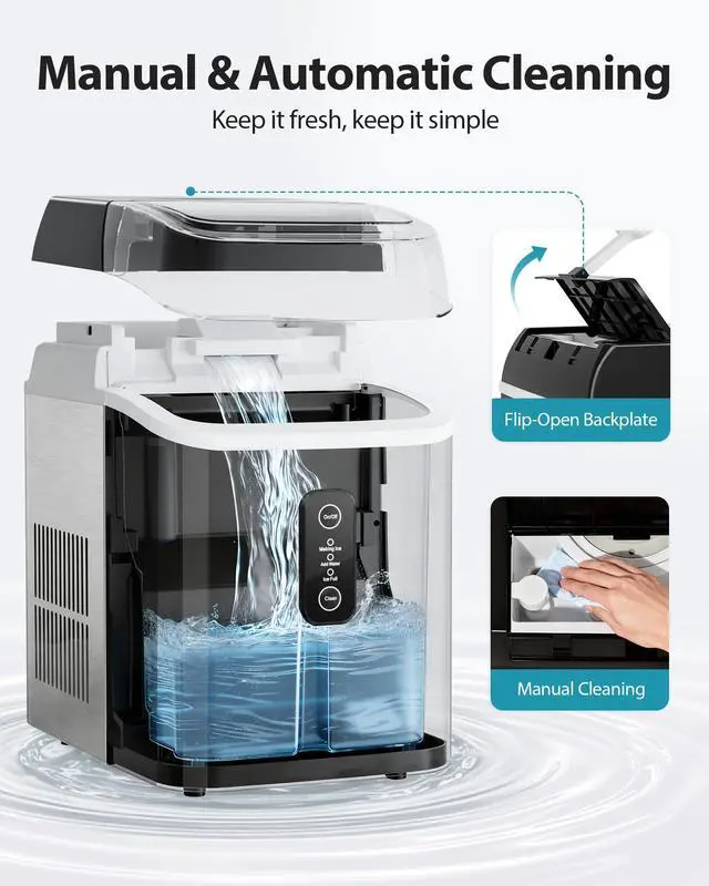 Alt view image 6 of 6 - Nugget Ice Maker Countertop, 42lbs/24H Ice Machine with 1.5L Water Tank, Rapid Ice Release in 6 Mins, Self-Cleaning Pebble Ice Maker with Basket and Scoop for Home Office RV and Party, Silver