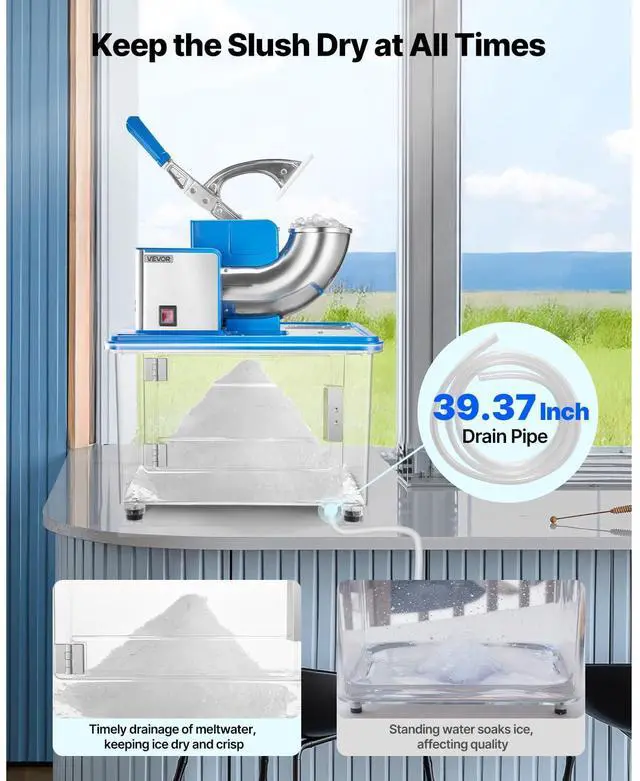 Alt view image 9 of 9 - VEVOR Commercial Snow Cone Machine Ice Shaver Ice Crusher Ice Blender Dual Blades Etl