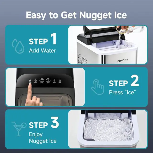 Alt view image 4 of 8 - EUHOMY Nugget Ice Makers Countertop, Ready in 8 Mins, 35lbs/24H, Self-Cleaning, Portable Ice Maker Machine with Ice Scoop & Basket, Sonic Ice Maker with Chewable Pellet Ice for Home/Party/RV/Camping