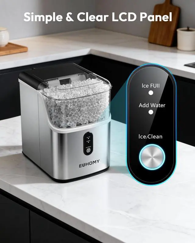Alt view image 5 of 8 - EUHOMY Nugget Ice Maker Countertop, Ready in 7 Mins, 34Lbs/24H Pebble Ice Maker Machine, Self-Cleaning Countertop Sonic Ice Makers with Ice Scoop&Basket, Pellet Ice Maker for Home, Stainless Steel