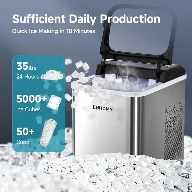 Alt view image 2 of 8 - EUHOMY Nugget Ice Makers Countertop, Ready in 8 Mins, 35lbs/24H, Self-Cleaning, Portable Ice Maker Machine with Ice Scoop & Basket, Sonic Ice Maker with Chewable Pellet Ice for Home/Party/RV/Camping