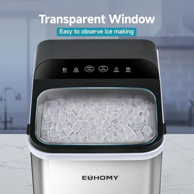 Alt view image 7 of 8 - EUHOMY Nugget Ice Makers Countertop, Ready in 8 Mins, 35lbs/24H, Self-Cleaning, Portable Ice Maker Machine with Ice Scoop & Basket, Sonic Ice Maker with Chewable Pellet Ice for Home/Party/RV/Camping