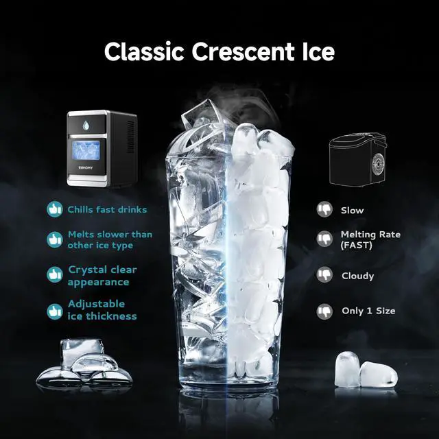 Alt view image 2 of 8 - EUHOMY LunaArc Crescent Ice Maker Countertop, 16Pcs Ready in 12Mins, 1600Pcs/Day, Auto Deep Cleaning, Timer, Adjustable Ice Thickness, Portable Ice Cube Maker for Whiskey/Coffee/Soft Drinks
