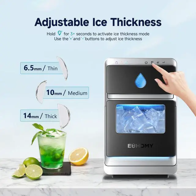 Alt view image 4 of 8 - EUHOMY LunaArc Crescent Ice Maker Countertop, 16Pcs Ready in 12Mins, 1600Pcs/Day, Auto Deep Cleaning, Timer, Adjustable Ice Thickness, Portable Ice Cube Maker for Whiskey/Coffee/Soft Drinks