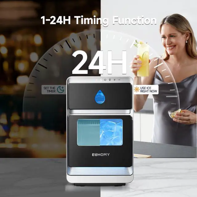 Alt view image 7 of 8 - EUHOMY LunaArc Crescent Ice Maker Countertop, 16Pcs Ready in 12Mins, 1600Pcs/Day, Auto Deep Cleaning, Timer, Adjustable Ice Thickness, Portable Ice Cube Maker for Whiskey/Coffee/Soft Drinks