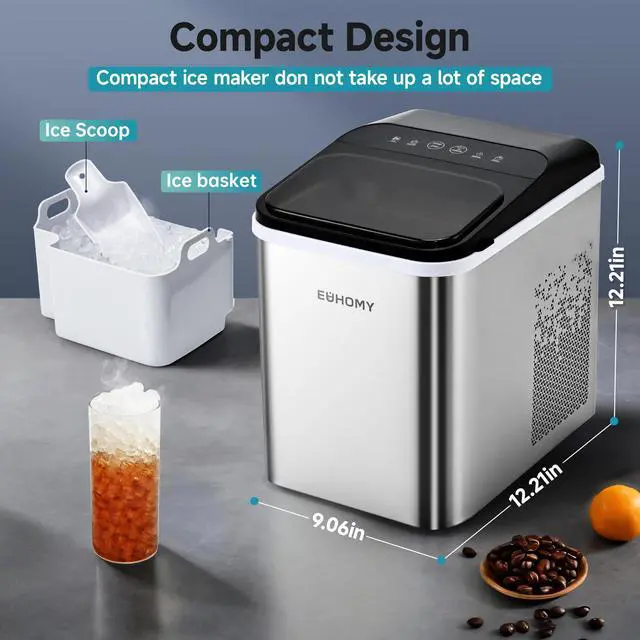 Alt view image 6 of 8 - EUHOMY Nugget Ice Makers Countertop, Ready in 8 Mins, 35lbs/24H, Self-Cleaning, Portable Ice Maker Machine with Ice Scoop & Basket, Sonic Ice Maker with Chewable Pellet Ice for Home/Party/RV/Camping