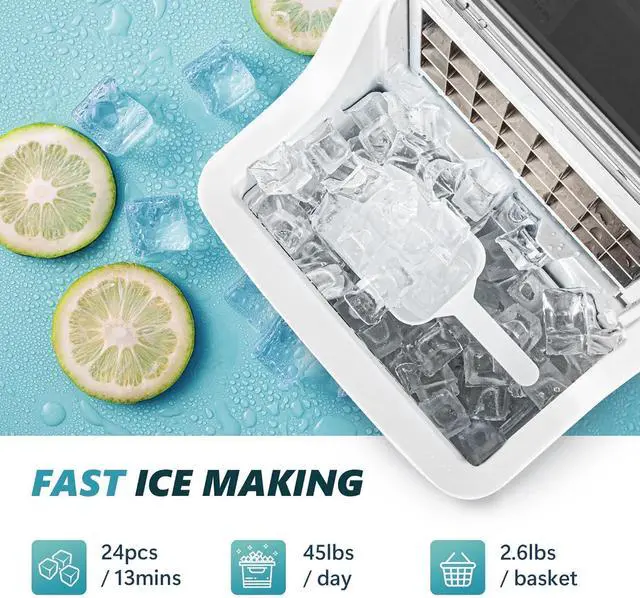 Alt view image 2 of 8 - EUHOMY Ice Cube Maker Machine Countertop, 2 Ways to Add Water, 45Lbs/Day 24 Pcs Ready in 13 Mins, Self-Cleaning Portable Compact, with Ice Scoop & Basket, Perfect for Home/Kitchen/Office/Bar