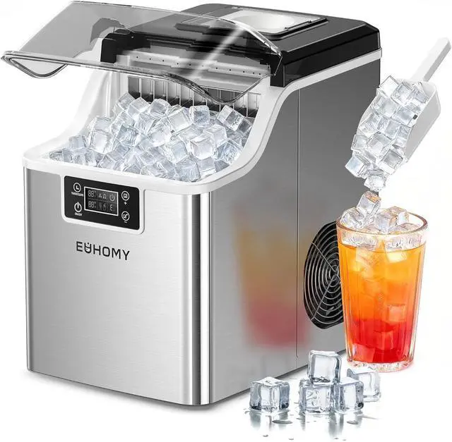 Main image of EUHOMY Ice Cube Maker Machine Countertop, 2 Ways to Add Water, 45Lbs/Day 24 Pcs Ready in 13 Mins, Self-Cleaning Portable Compact, with Ice Scoop & Basket, Perfect for Home/Kitchen/Office/Bar