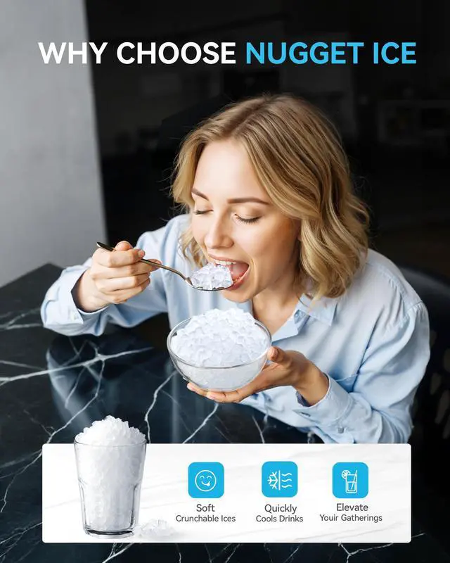 Alt view image 2 of 8 - EUHOMY Smart Nugget Ice Maker Countertop, Pebble Ice Maker Machine with APP Control, 40lbs/24H, Ready in 7 Mins, Self-Cleaning, Portable Sonic Ice Makers with Hanging Ice Scoop for Home/Kitchen/Office