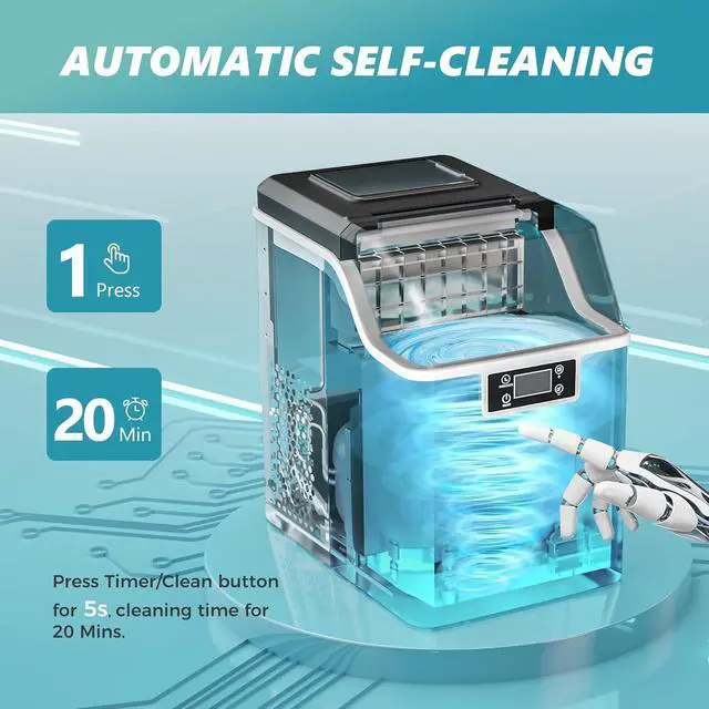 Alt view image 6 of 8 - EUHOMY Ice Cube Maker Machine Countertop, 2 Ways to Add Water, 45Lbs/Day 24 Pcs Ready in 13 Mins, Self-Cleaning Portable Compact, with Ice Scoop & Basket, Perfect for Home/Kitchen/Office/Bar