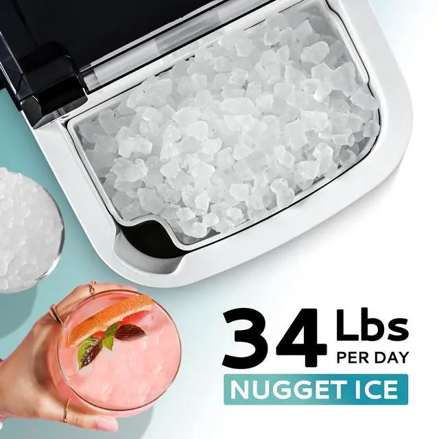 Alt view image 2 of 7 - EUHOMY Nugget Ice Maker Countertop with Handle, Ready in 6 Mins, 34lbs Per Day, Removable Top Cover, Auto-Cleaning, Portable Sonic Ice Maker with Basket and Scoop, for Home/Party/RV/Camping (Black)