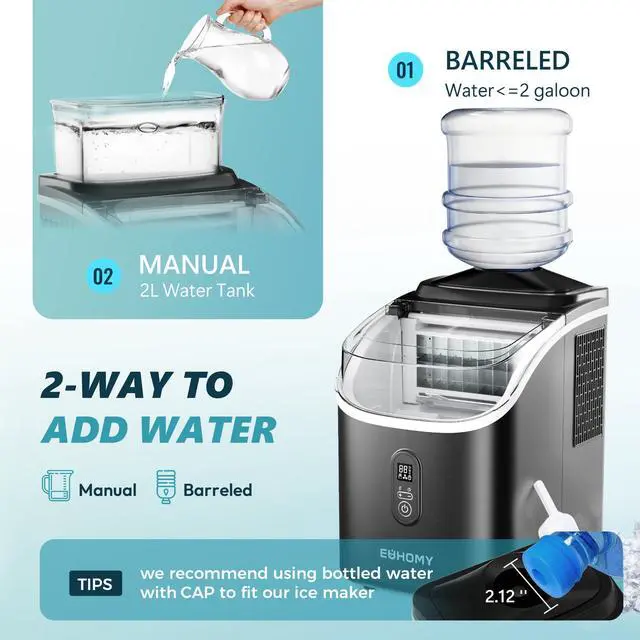 Alt view image 3 of 8 - EUHOMY Ice Cube Maker Machine Countertop with External Water Tank, 2 Ways to Add Water, 34Lbs/Day, 16Pcs Ready in 7 Mins, Auto-Cleaning, with Ice Scoop & Basket, for Home/Kitchen/Office/Bar (Black)