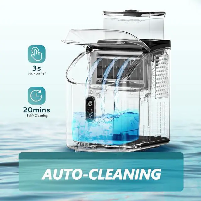 Alt view image 5 of 8 - EUHOMY Ice Cube Maker Machine Countertop with External Water Tank, 2 Ways to Add Water, 34Lbs/Day, 16Pcs Ready in 7 Mins, Auto-Cleaning, with Ice Scoop & Basket, for Home/Kitchen/Office/Bar (Black)