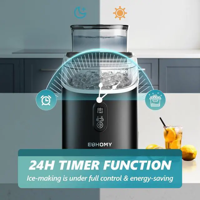Alt view image 7 of 8 - EUHOMY Ice Cube Maker Machine Countertop with External Water Tank, 2 Ways to Add Water, 34Lbs/Day, 16Pcs Ready in 7 Mins, Auto-Cleaning, with Ice Scoop & Basket, for Home/Kitchen/Office/Bar (Black)