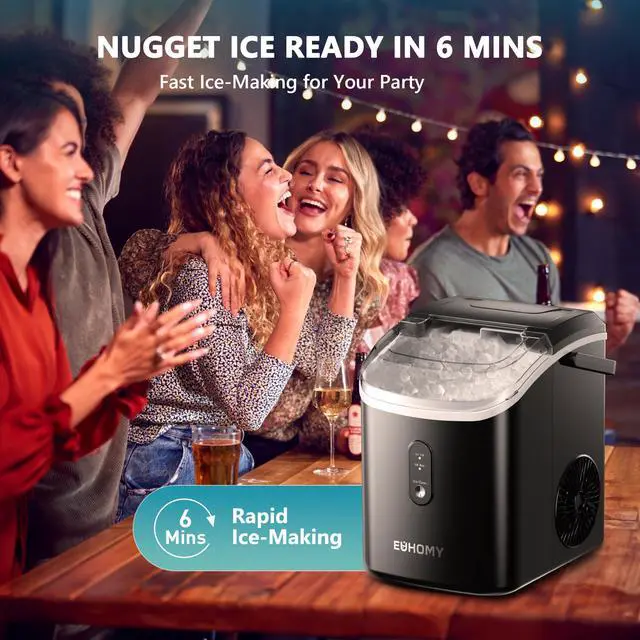 Alt view image 3 of 7 - EUHOMY Nugget Ice Maker Countertop with Handle, Ready in 6 Mins, 34lbs Per Day, Removable Top Cover, Auto-Cleaning, Portable Sonic Ice Maker with Basket and Scoop, for Home/Party/RV/Camping (Black)