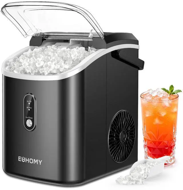 Main image of Nugget Ice Maker Countertop with Handle, Ready in 6 Mins, 38lbs/Day, Removable Top Cover, Self-Cleaning, Portable Chewable Ice Maker with Basket, Scoop, for Home/RV/Party/Camping (Black)