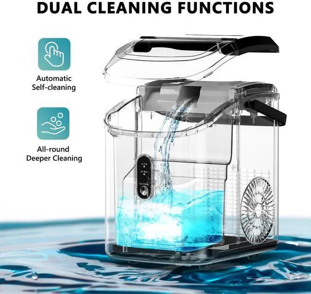 Alt view image 5 of 7 - EUHOMY Nugget Ice Maker Countertop with Handle, Ready in 6 Mins, 34lbs Per Day, Removable Top Cover, Auto-Cleaning, Portable Sonic Ice Maker with Basket and Scoop, for Home/Party/RV/Camping (Black)