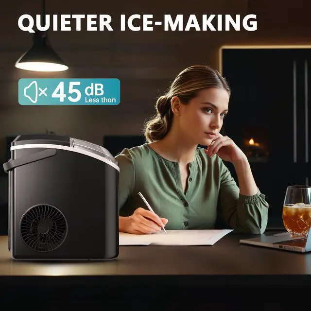 Alt view image 7 of 7 - EUHOMY Nugget Ice Maker Countertop with Handle, Ready in 6 Mins, 34lbs Per Day, Removable Top Cover, Auto-Cleaning, Portable Sonic Ice Maker with Basket and Scoop, for Home/Party/RV/Camping (Black)