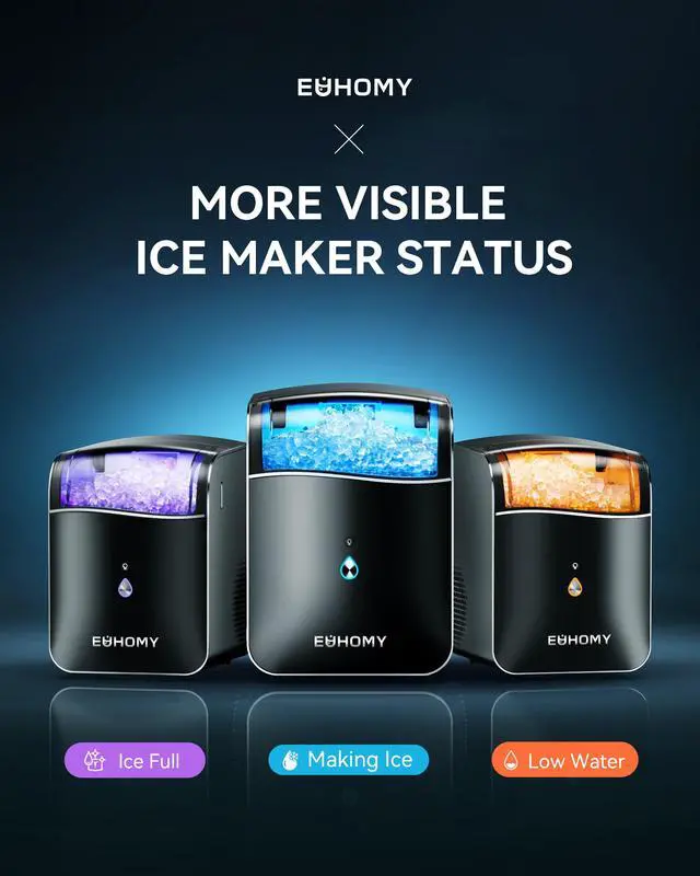 Alt view image 7 of 8 - EUHOMY Smart Nugget Ice Maker Countertop, Pebble Ice Maker Machine with APP Control, 40lbs/24H, Ready in 7 Mins, Self-Cleaning, Portable Sonic Ice Makers with Hanging Ice Scoop for Home/Kitchen/Office