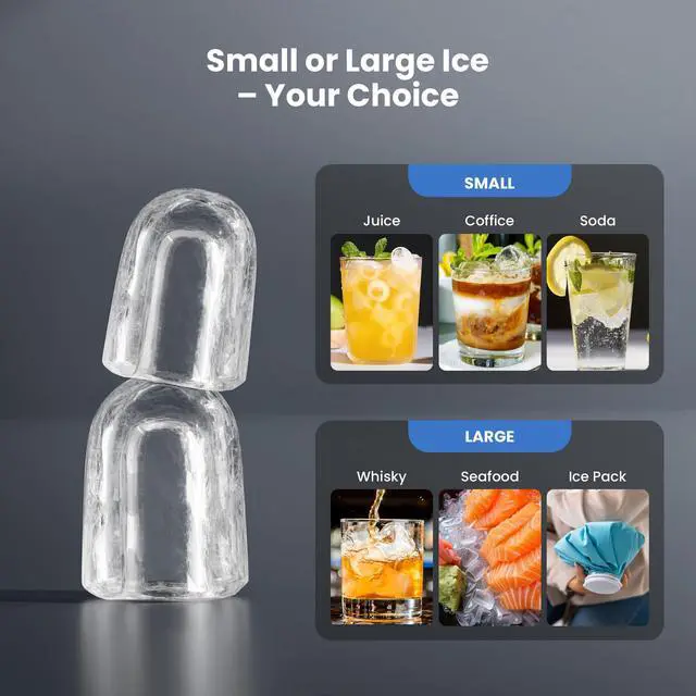 Alt view image 3 of 7 - Ice Makers Countertop,26Lbs/24H,8Pcs in 6Mins,Portable Ice Maker Machine with Self-Cleaning,Interior Lighting,2 Sizes of Bullet Ice for Home/Office/Party(Black)