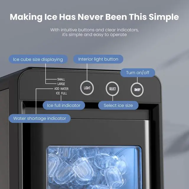 Alt view image 6 of 7 - Ice Makers Countertop,26Lbs/24H,8Pcs in 6Mins,Portable Ice Maker Machine with Self-Cleaning,Interior Lighting,2 Sizes of Bullet Ice for Home/Office/Party(Black)