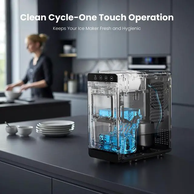 Alt view image 4 of 7 - Ice Makers Countertop,26Lbs/24H,8Pcs in 6Mins,Portable Ice Maker Machine with Self-Cleaning,Interior Lighting,2 Sizes of Bullet Ice for Home/Office/Party(Black)