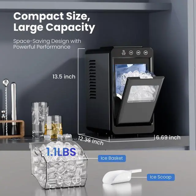 Alt view image 7 of 7 - Ice Makers Countertop,26Lbs/24H,8Pcs in 6Mins,Portable Ice Maker Machine with Self-Cleaning,Interior Lighting,2 Sizes of Bullet Ice for Home/Office/Party(Black)