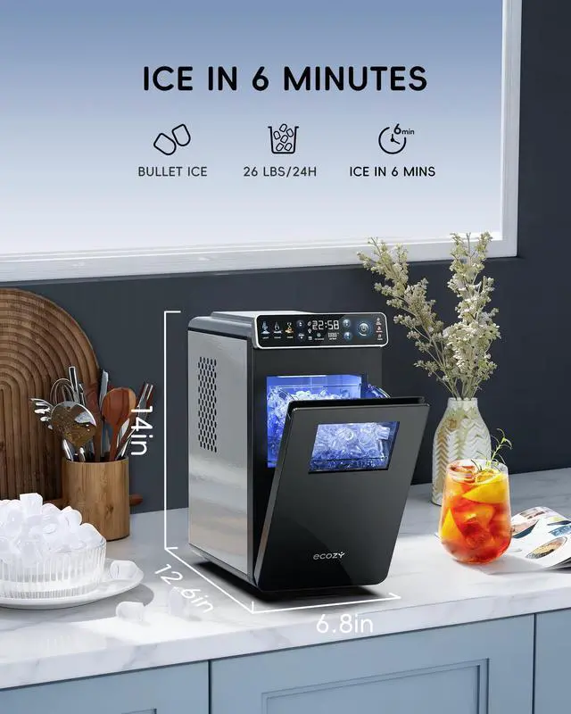Alt view image 3 of 7 - Ice Makers Countertop with Full-Color Panel & Timer Function | Ultra Slim Design, Built-in Status Light, 26 lbs/Day, Two Ice Sizes, Portable Self-Cleaning Ice Machine for Home/Kitchen/RV