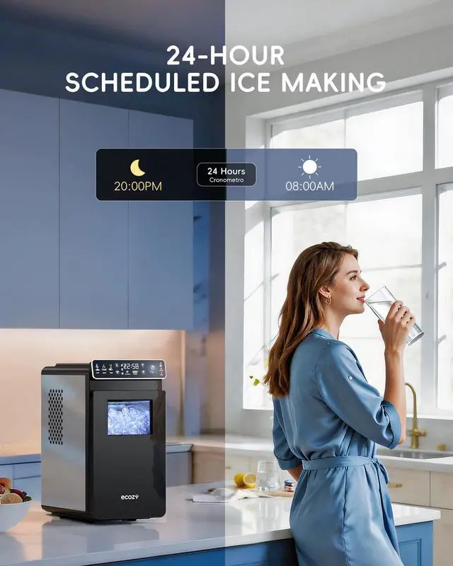 Alt view image 5 of 7 - Ice Makers Countertop with Full-Color Panel & Timer Function | Ultra Slim Design, Built-in Status Light, 26 lbs/Day, Two Ice Sizes, Portable Self-Cleaning Ice Machine for Home/Kitchen/RV
