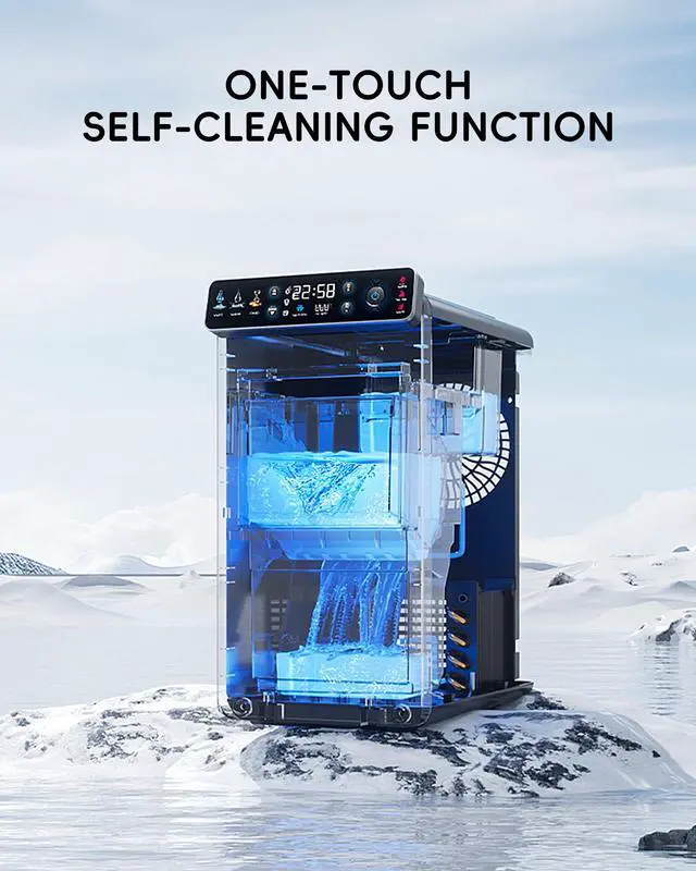 Alt view image 6 of 7 - Ice Makers Countertop with Full-Color Panel & Timer Function | Ultra Slim Design, Built-in Status Light, 26 lbs/Day, Two Ice Sizes, Portable Self-Cleaning Ice Machine for Home/Kitchen/RV