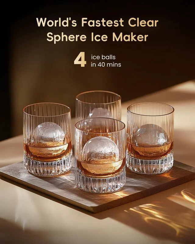 Alt view image 2 of 7 - 2" Ice Ball Maker Countertop, Clear Sphere Ice Machine, 144 Pcs/Day | CrystalFlux Technology, 4 Pcs in 40 Mins, Enhanced Insulation, Auto Water Supply, Self-Cleaning