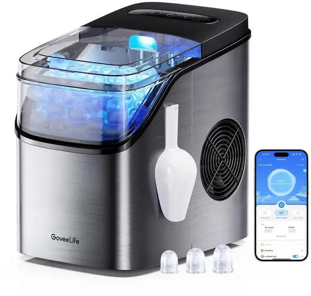 Main image of Smart Ice Maker, 9 Ice Cubes in 6 Mins 3 Sizes, 26lbs/Day, Silver | Countertop Ice Maker with App & Voice Control, Self Cleaning, RGB Lights, Portable Ice Machine with Scoop for Kitchen, Party