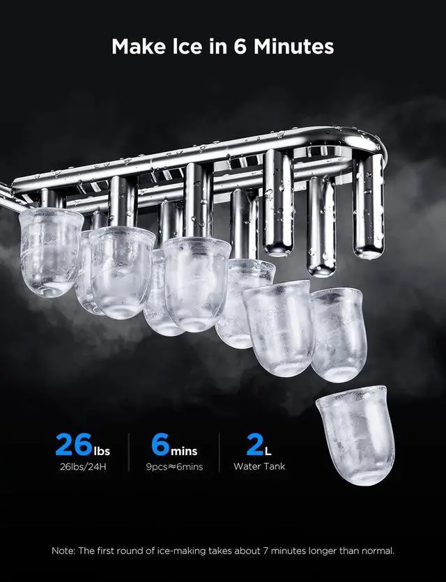 Alt view image 3 of 7 - Smart Ice Maker, 9 Ice Cubes in 6 Mins 3 Sizes, 26lbs/Day, Silver | Countertop Ice Maker with App & Voice Control, Self Cleaning, RGB Lights, Portable Ice Machine with Scoop for Kitchen, Party