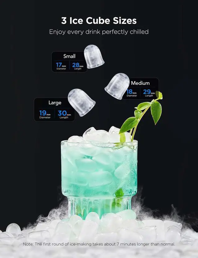 Alt view image 4 of 7 - Smart Ice Maker, 9 Ice Cubes in 6 Mins 3 Sizes, 26lbs/Day, Silver | Countertop Ice Maker with App & Voice Control, Self Cleaning, RGB Lights, Portable Ice Machine with Scoop for Kitchen, Party